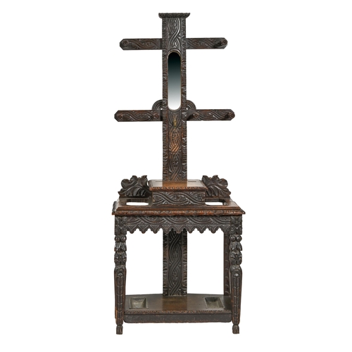 839 - A Victorian carved and stained oak hallstand, c1900, 194cm h