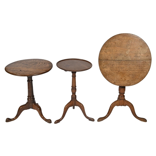 846 - A George III oak tripod table and two others, both 19th c (3)