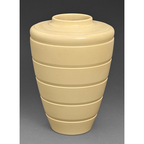 85 - A Wedgwood earthenware vase designed by Keith Murray, 1930s-50s, in Matt Straw slip, 18cm h, printed... 