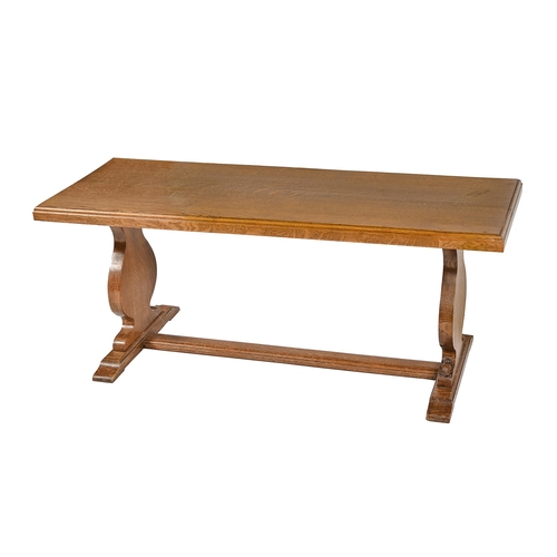 850 - A Bob 'Tortoiseman' Hunter ('Wrenman') oak table, c1960s, 46cm h; 40 x 106cm, carved tortoise 'signa... 