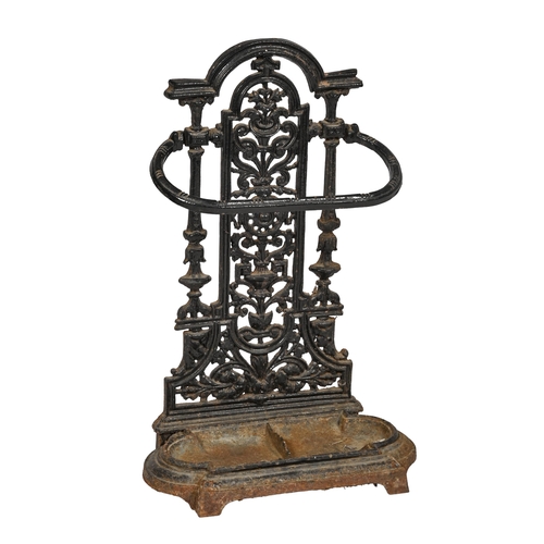 852 - A Victorian cast iron umbrella stand, with drip tray, 70cm h