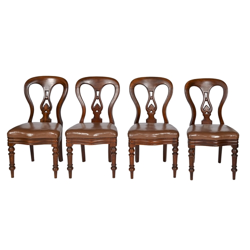 862 - Two sets of four Victorian mahogany dining chairs, with carved and pierced splats on turned front le... 