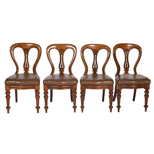 862 - Two sets of four Victorian mahogany dining chairs, with carved and pierced splats on turned front le... 