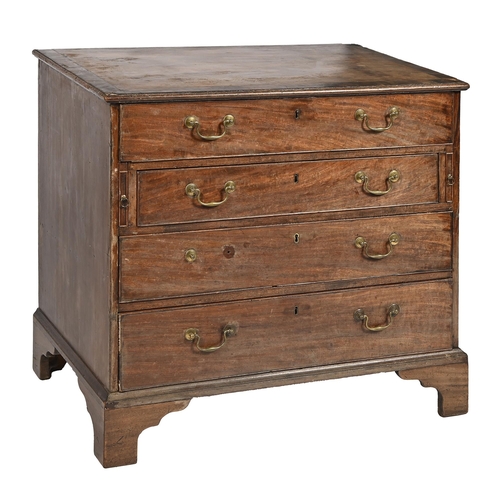 866 - A George III mahogany commode table or dressing chest, the upper drawer divided into compartments an... 