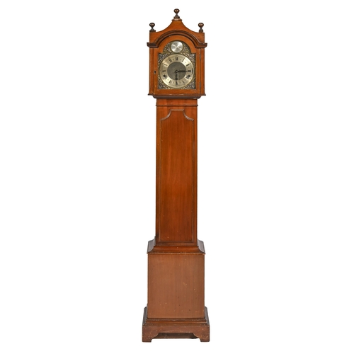 870 - An antique-style mahogany dwarf longcase clock, brass and silvered dial inscribed Tempus Fugit, pend... 