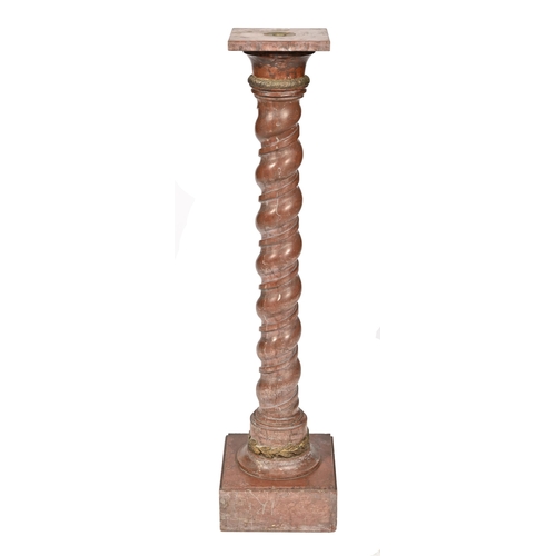 884 - A French rouge griotte marble torchère, c1900, with brass collars, 107cm h