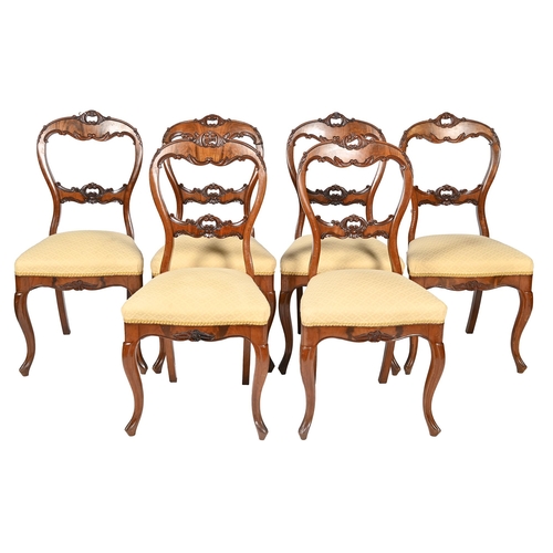 888 - A set of six carved walnut dining chairs, mid 19th c, 95cm h