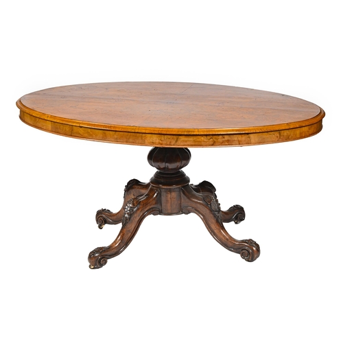 889 - A Victorian walnut loo table, with richly figured quarter veneered top, 71cm h; 111 x 145cm... 