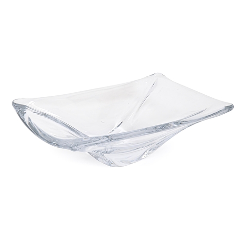 89 - A Daum clear glass flared rectangular dish, mid-century, 36cm diam, engraved Daum France... 