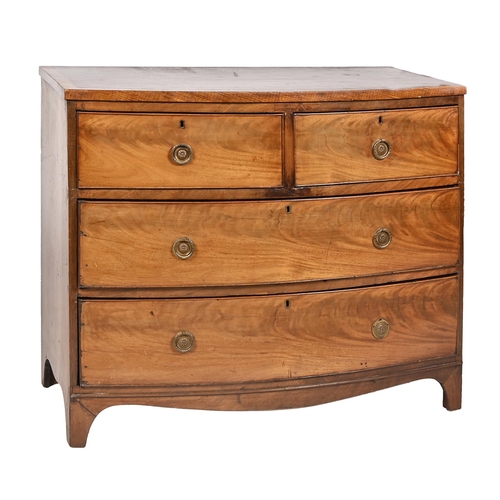 891 - A Victorian mahogany bow fronted chest of drawers, with crossbanded top, 84cm h; 51 x 99cm... 