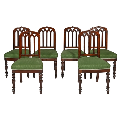 898 - A set of six gothic revival mahogany dining chairs, c1860, 80cm h