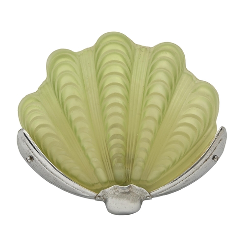 9 - An art deco shell shaped chromium plated and moulded green glass electric wall light, c1940, 20cm h ... 