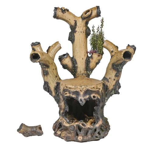 902 - Garden ornaments. A Victorian glazed stoneware rustic garden chair, possibly Scottish, late 19th c, ... 