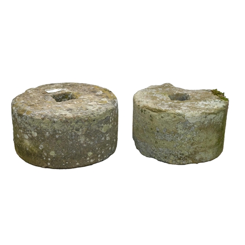 905 - Two English cider mill stones, 18th/19th c, 24cm x 43 or 48cm