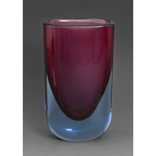 91 - A blue and purple glass vase, c.1970, 25cm h