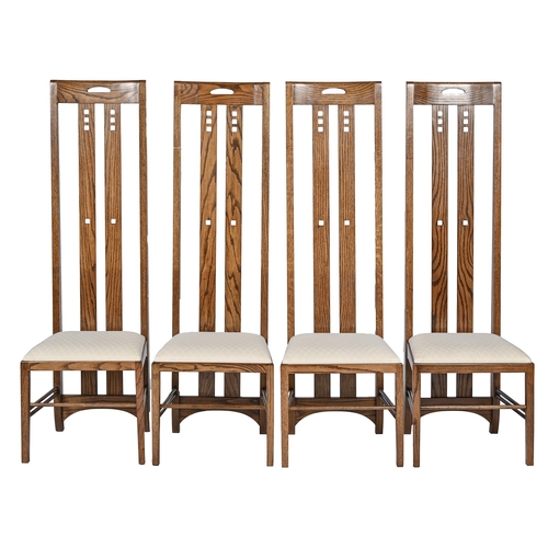 912 - A set of oak dining chairs, after a design by Charles Rennie Mackintosh, Mackintosh Craftsman Glasgo... 