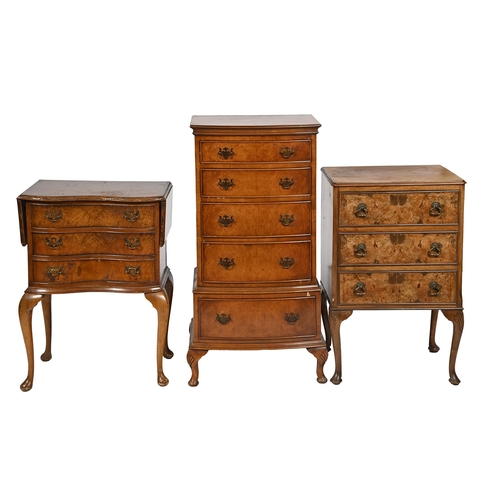 920 - Three walnut chests of drawers, 20th c, one 104cm h; 39 x 51cm