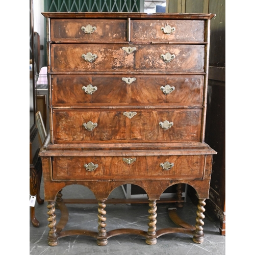 931 - A William III walnut and feather-banded chest on stand, 140cm h; 59 x 104cm