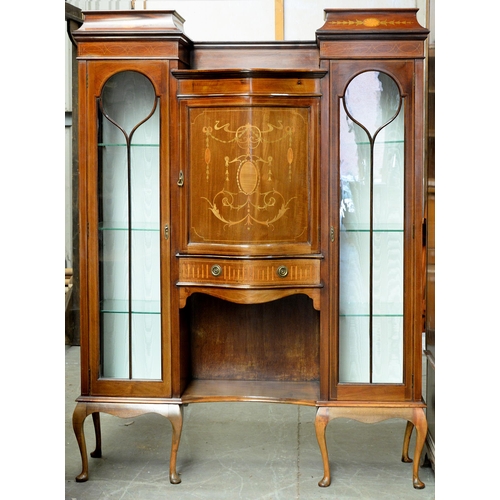 947 - An Edwardian mahogany inlaid china cabinet, 188cm h; 43 x 138cm