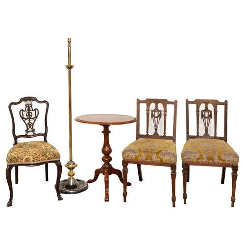 951 - A pair of Victorian carved mahogany dining chairs, with square tapering legs, an Edwardian mahogany ... 