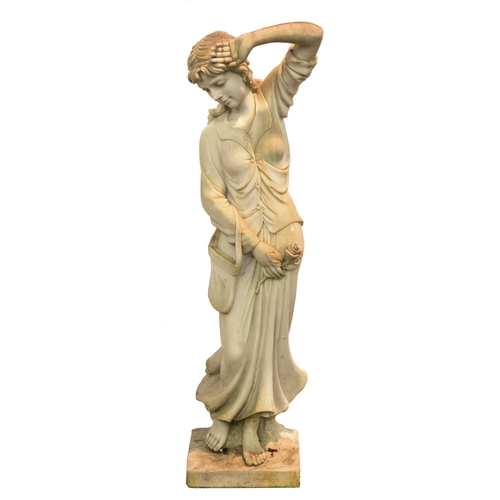 956 - A faux marble half life-sized garden statue of a young woman holding a rose, 124cm h... 