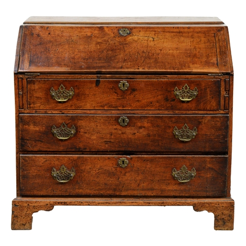 960 - A George III oak bureau, on bracket feet, 89cm h; 94 x 53cm