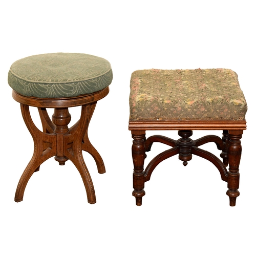 961 - A Victorian inlaid rosewood piano stool and contemporary mahogany footstool, with turned legs and st... 