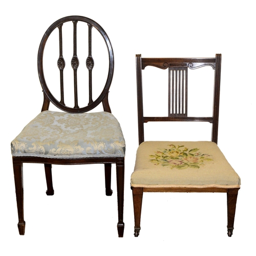 974 - A Victorian mahogany dining chair, on square tapering legs with carved oval splat and a contemporary... 