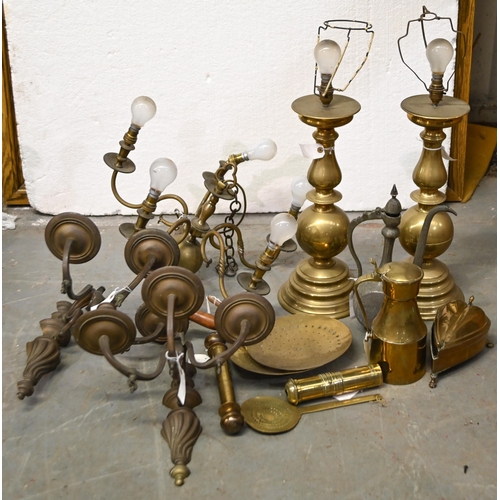 978 - A pair of brass wall sconces,  20th c,  of three lights, 37cm h, etc... 