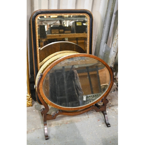 980 - An oak, ebonised and composition gilt framed mirror, with bevelled plate, 85 x 52cm, a Victorian-sty... 