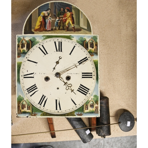 985 - A Victorian eight day longcase clock movement, the painted arch top dial indistinctly inscribed, mou... 