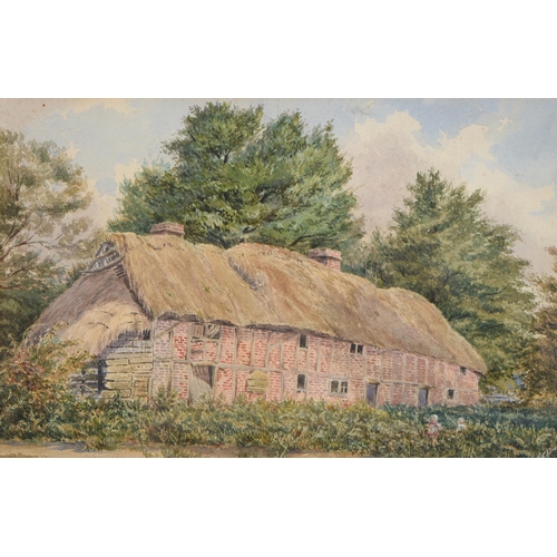 789A - F C Dixon - A Thatched Farmhouse, signed, watercolour, 20.5 x 31.5cm