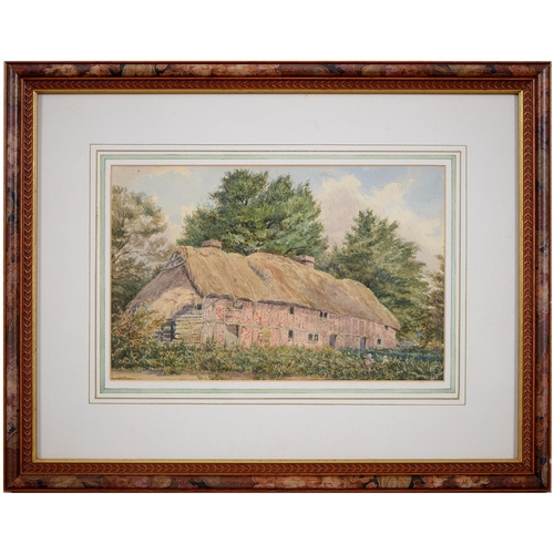 789A - F C Dixon - A Thatched Farmhouse, signed, watercolour, 20.5 x 31.5cm