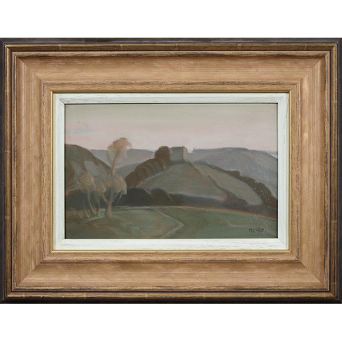 696 - Manner of Harry Epworth Allen - Landscape, bears signature, oil on board, 17cm x 26.5cm... 