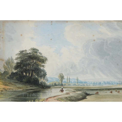 699 - Attributed to James Baker Pyne (1800-1870) - On the River Clyst, watercolour, 15cm x 22.5cm... 