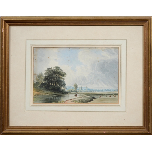 699 - Attributed to James Baker Pyne (1800-1870) - On the River Clyst, watercolour, 15cm x 22.5cm... 