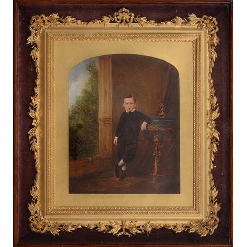 743 - British photographer unknown, c1880 - A Boy by a Window, overpainted albumen print, arched top, 25cm... 