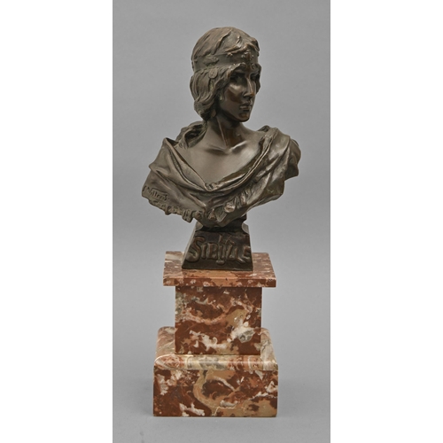 638 - A French Art Nouveau bronze bust of a Sibyl, cast from a model by Emmanuel Villanis, early 20th c, r... 