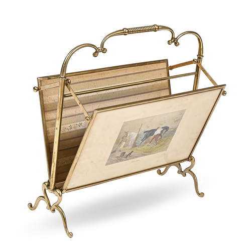 978 - A French brass articulated music or periodical rack, early 20th c, the two glazed sides with contemp... 