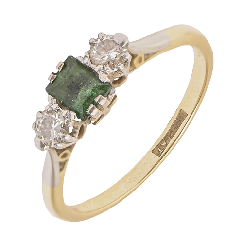 1 - An emerald and diamond ring, gold hoop marked 18ct PLAT, 2.6g, size M