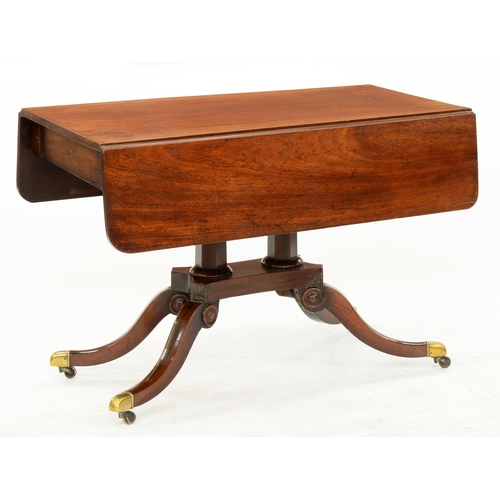 1000 - A Victorian mahogany drop leaf table, 105 x 100cm, brass castors