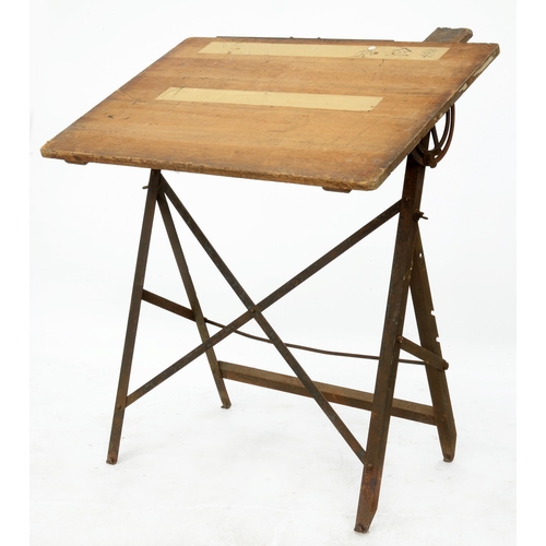 1002 - A draughtsman's table,  on adjustable cast iron base, c1930, 126cm h, 104cm w