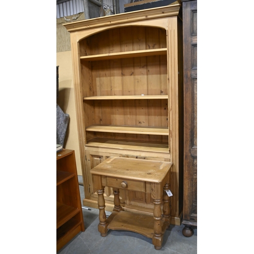 1012 - A waxed pine bookcase and side table,  bookcase 183cm h, 110cm l