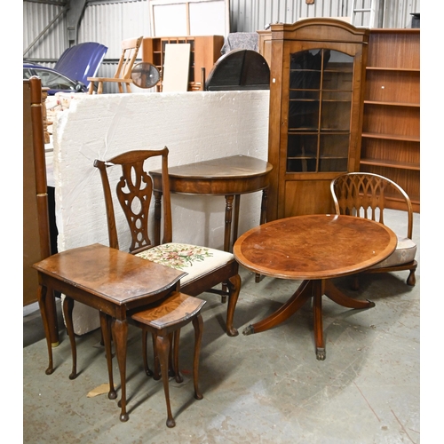 1013 - A walnut standing corner cabinet,  a 1930s beech and bentwood low chair, a George III oak dining cha... 