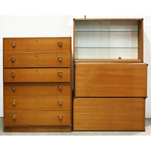 1016 - A teak chest of drawers and a teak side cabinet with drop front, 75 and 81cm l