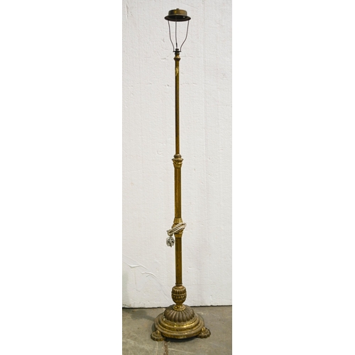 1034 - An Edwardian brass telescopic oil lamp,  155cm h excluding fitment, adapted