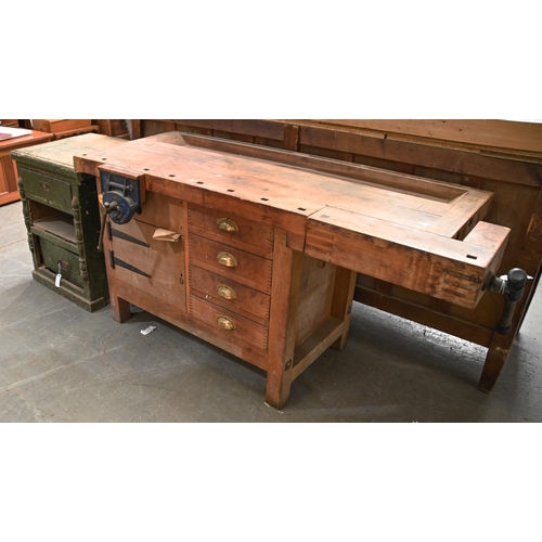 1043 - Woodwork.  An Emir workbench with Record vice, late  20th c  63 x 163cm and a green painted three dr... 