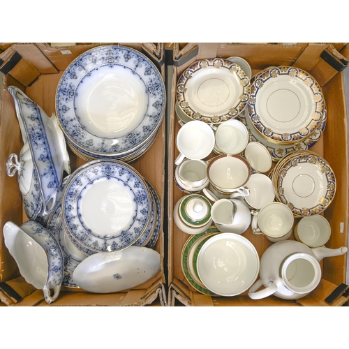 1056 - A Staffordshire bone china blue and gilt bordered tea service,  an Alfred Meakin flow blue Countess ... 