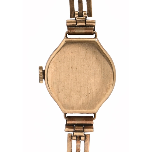 107 - A Rotary 9ct gold lady's wristwatch, 18 x 19mm, on 9ct gold bracelet, London 1962, 14g... 