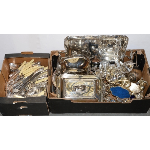 1084 - Miscellaneous plated ware,  to include and entree dish, teapot and other hollow ware and flatware... 